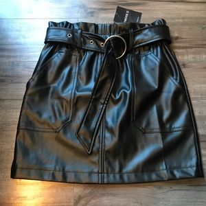 Faux Leather Skirt w/ Belt